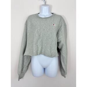 Champion Reverse Weave Cropped Sweatshirt Gray XL Raw Hem Crewneck
